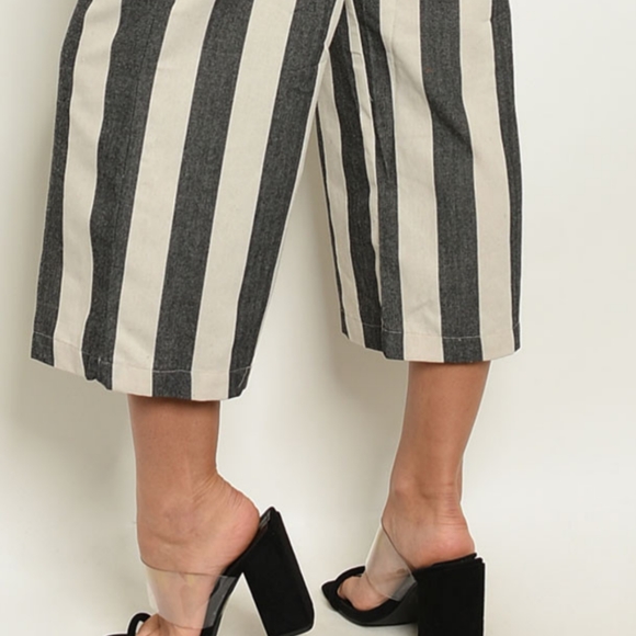 Gray/White Striped Overalls Cropped Jumpsuit - Picture 4 of 8
